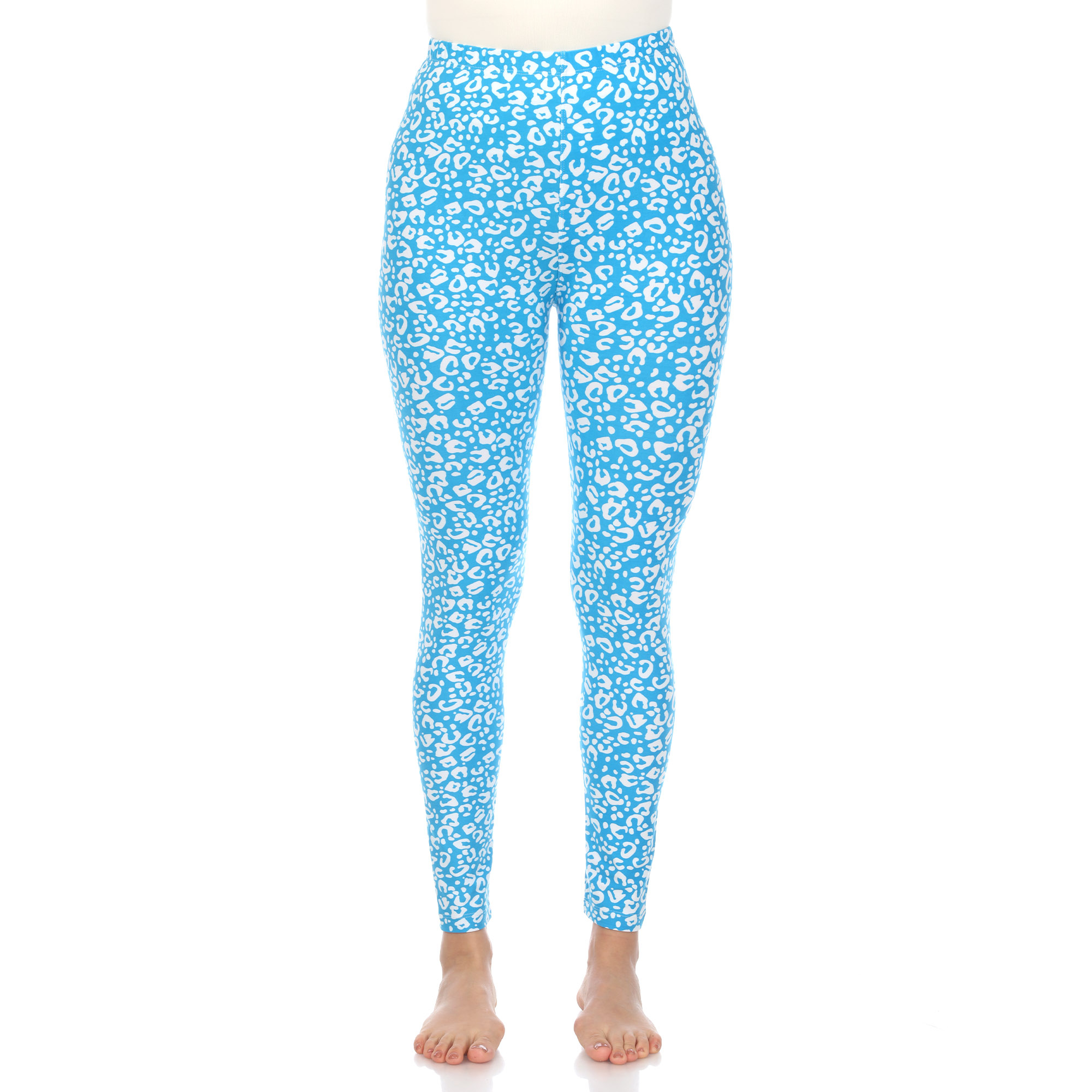 White Mark Women's Leopard Print Stretch Leggings - Blue, Plus Size