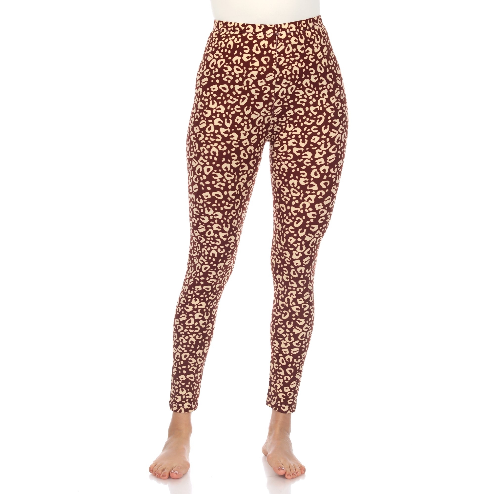 White Mark Women's Leopard Print Stretch Leggings - Brown, One Size