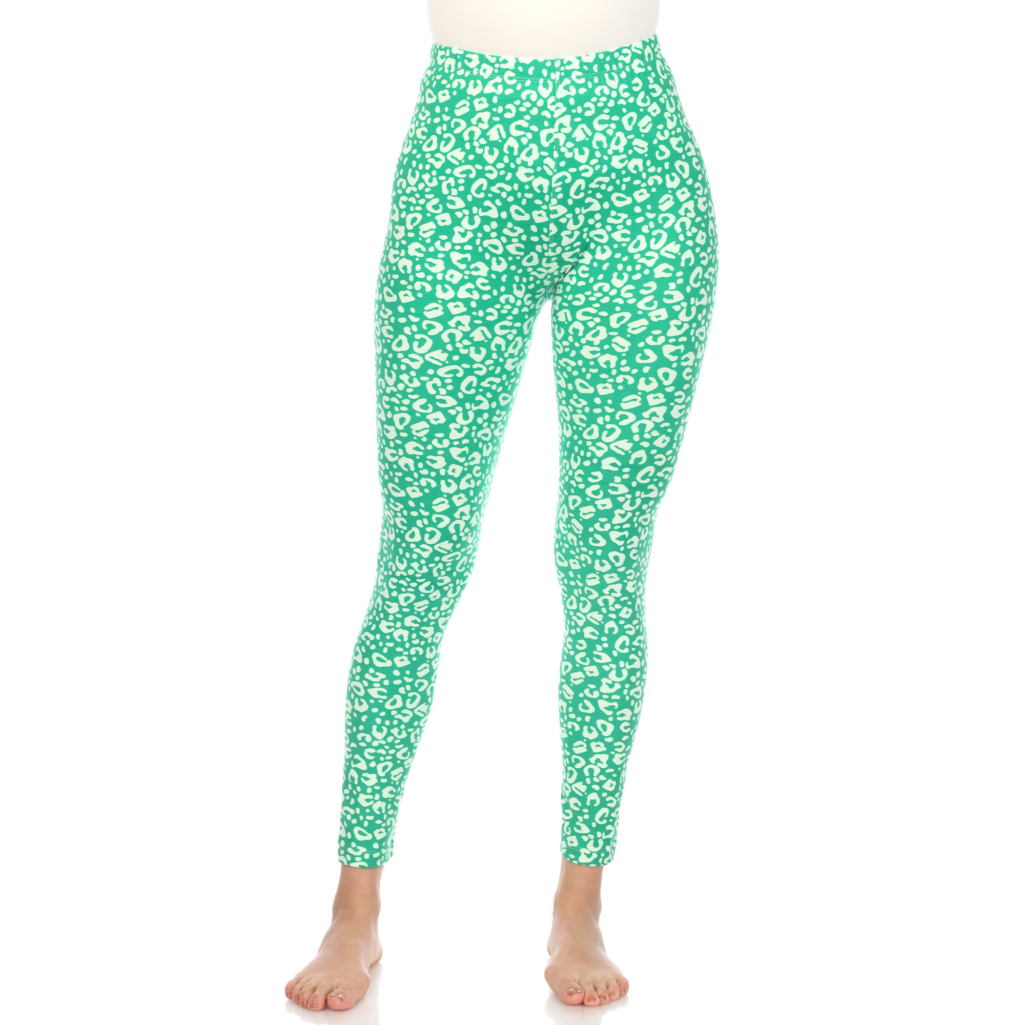 White Mark Women's Leopard Print Stretch Leggings - Green, Plus Size