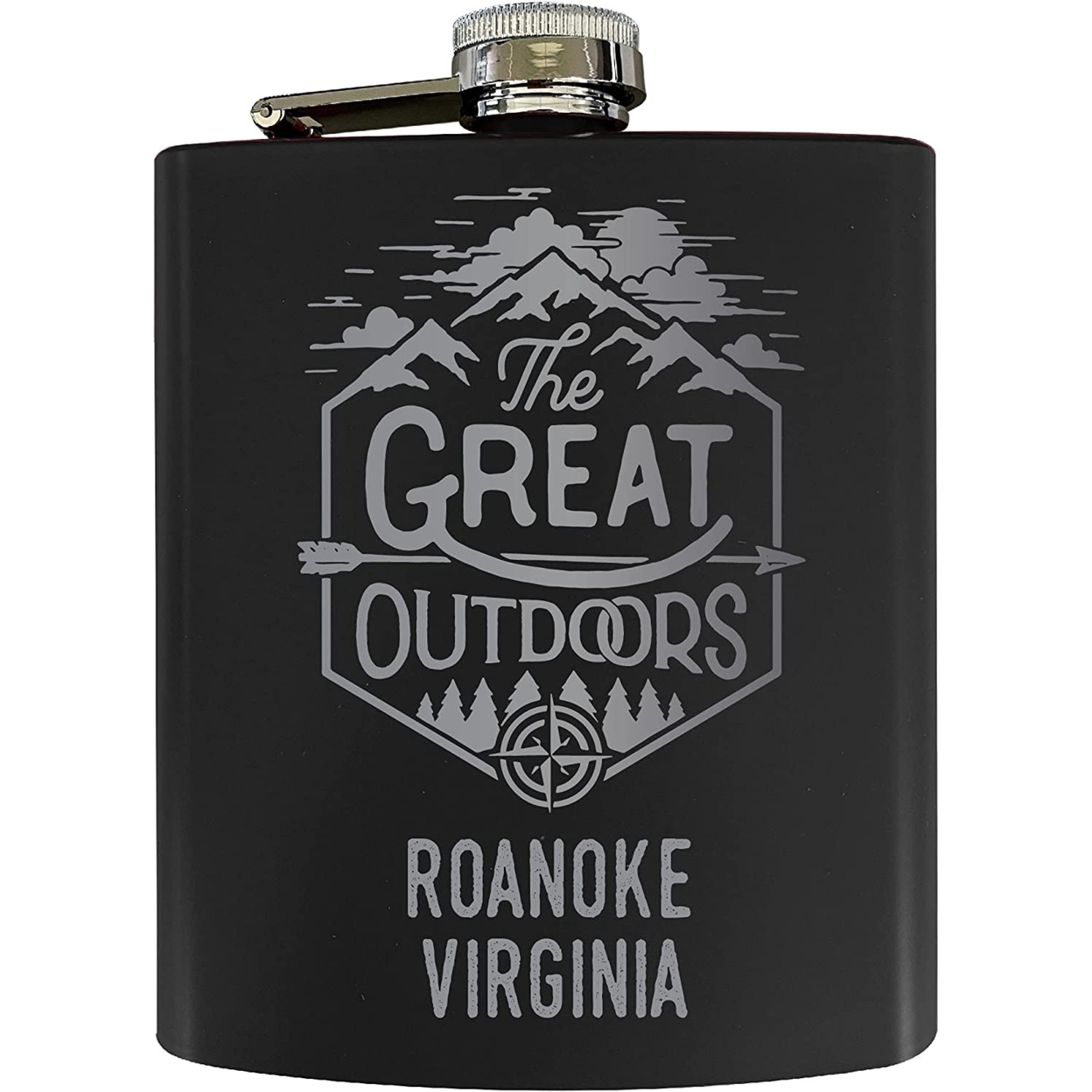 Roanoke Virginia Laser Engraved Explore The Outdoors Souvenir 7 Oz Stainless Steel Flask - Black