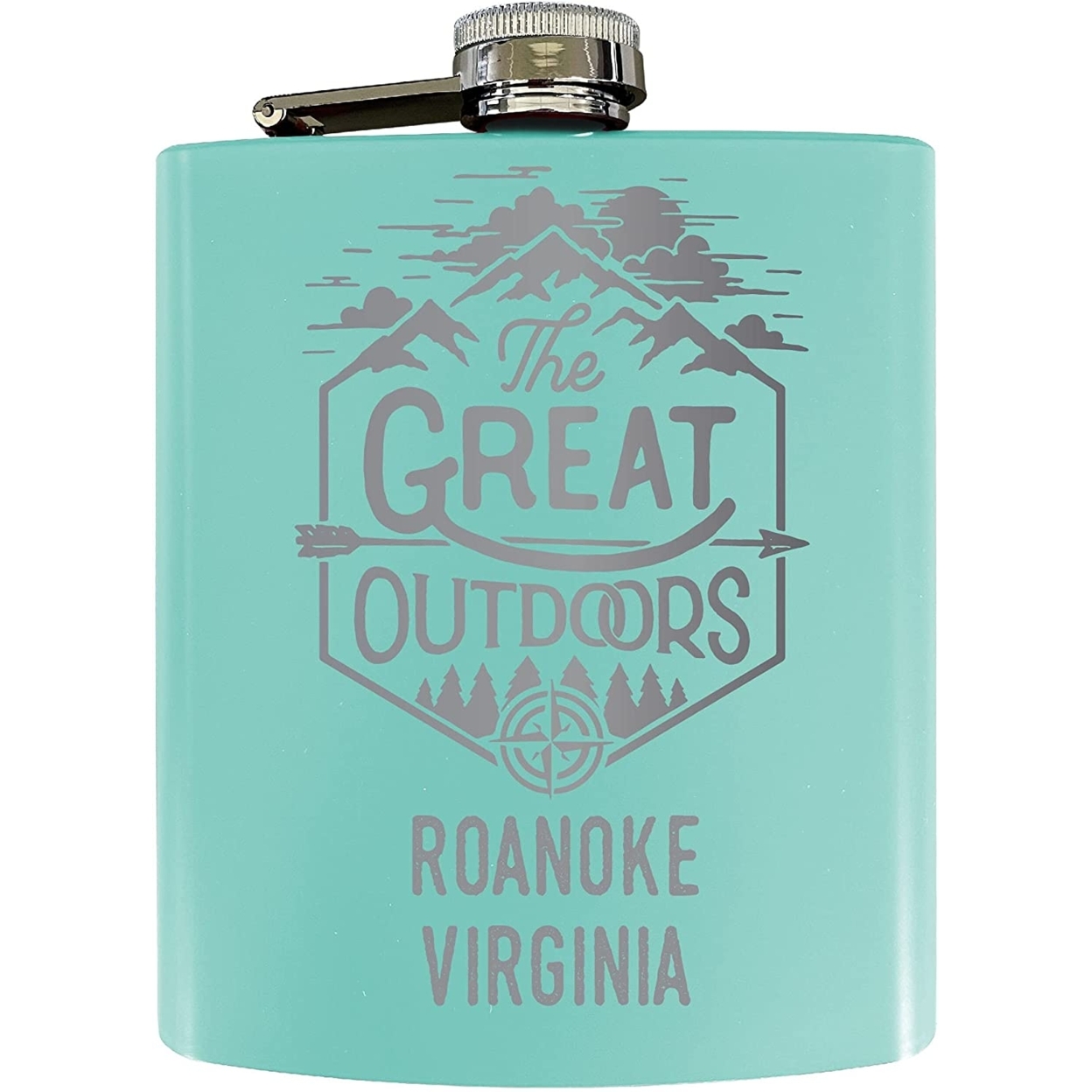 Roanoke Virginia Laser Engraved Explore The Outdoors Souvenir 7 Oz Stainless Steel Flask - Seafoam