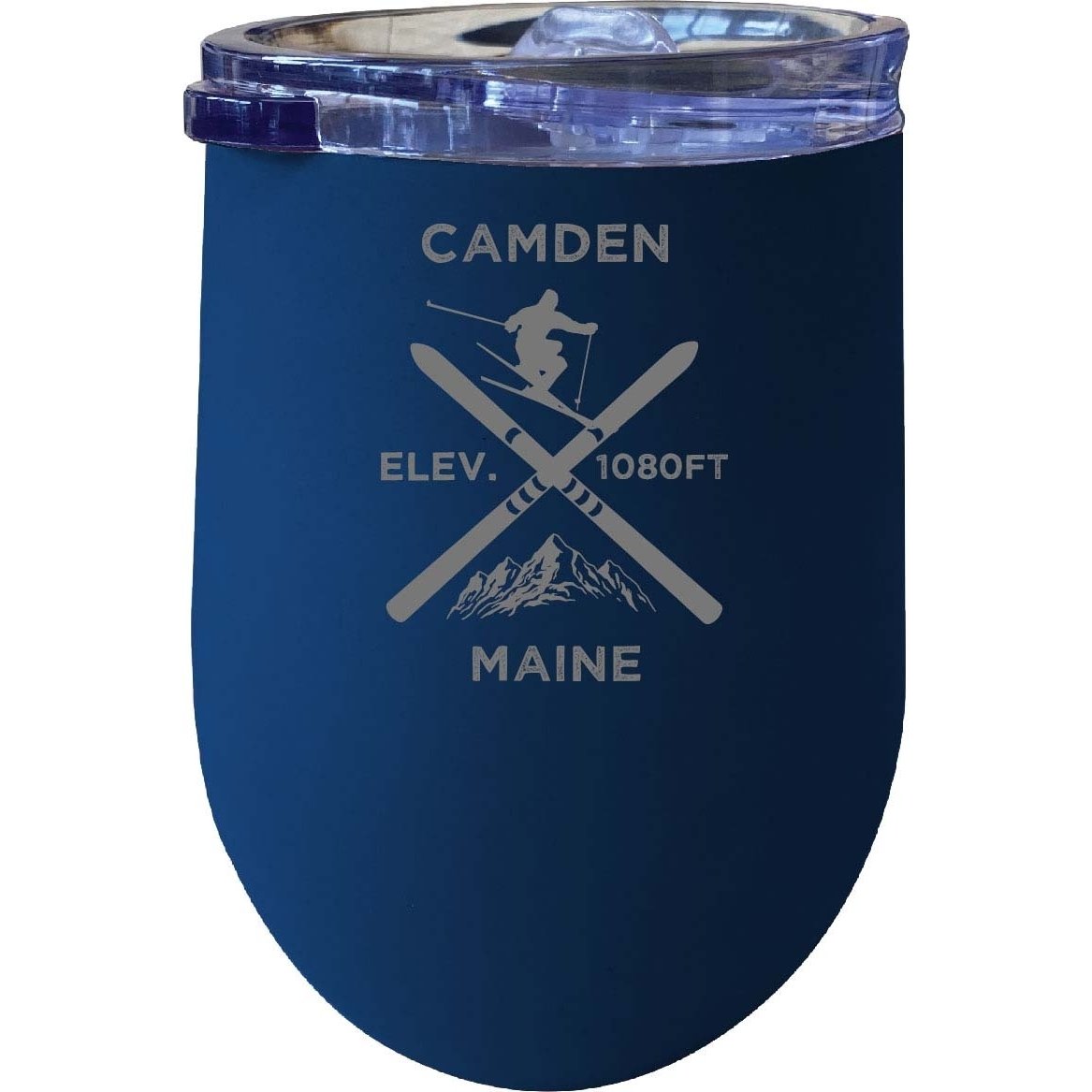 Camden Maine Ski Souvenir 12 Oz Laser Etched Insulated Wine Stainless Steel Tumbler - Rainbow Glitter Black