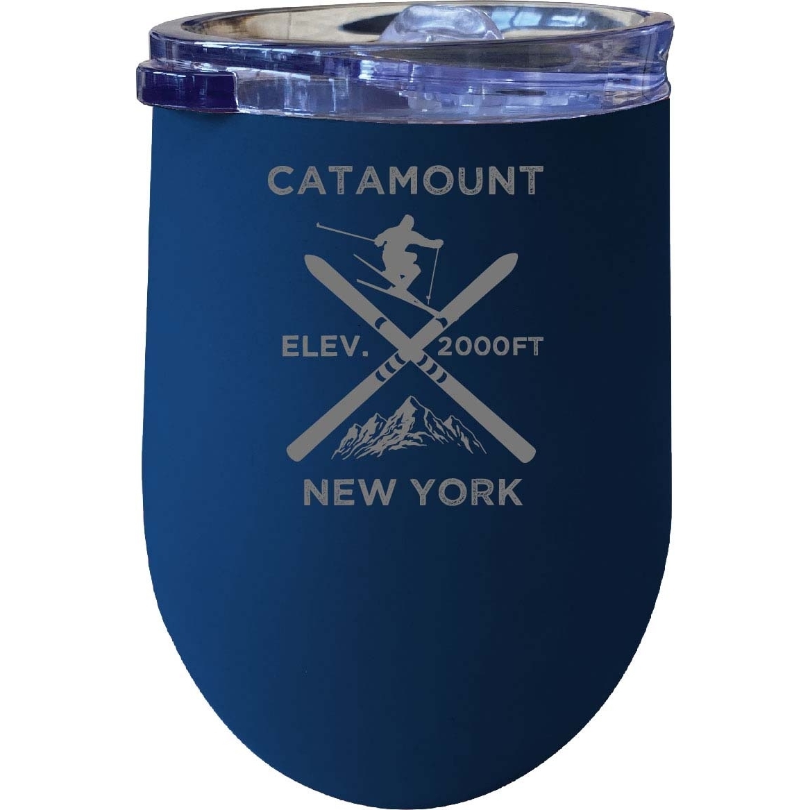 Catamount New York Ski Souvenir 12 Oz Laser Etched Insulated Wine Stainless Steel Tumbler - Navy