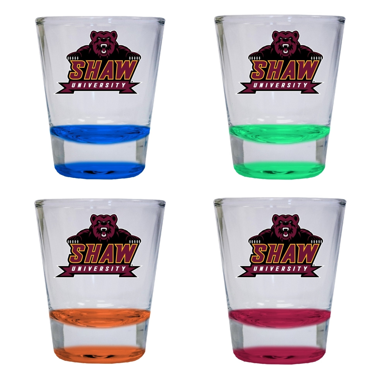 Shaw University Bears 2 Ounce Color Etched Shot Glasses - All Colors, 4-Pack