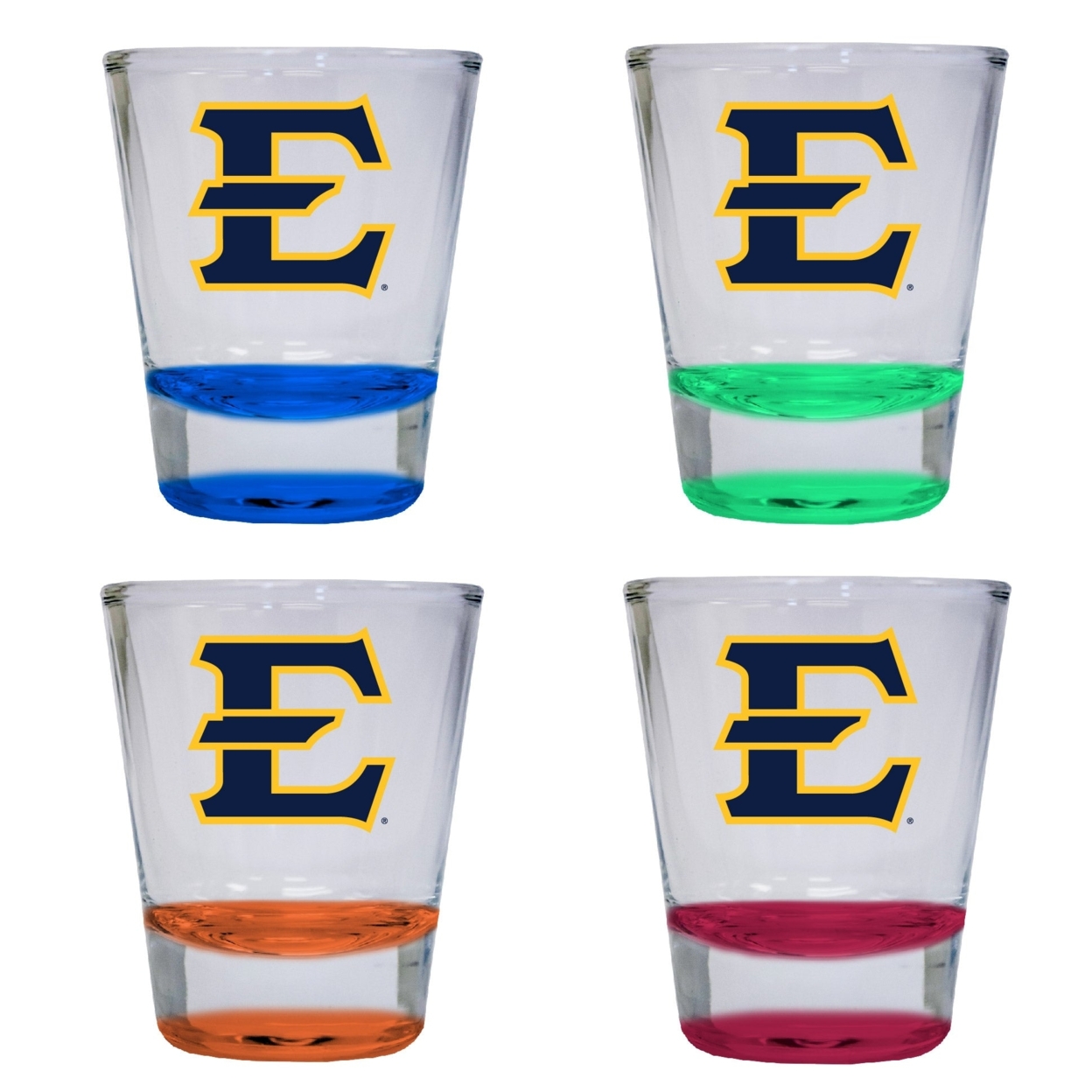 East Tennessee State University 2 Ounce Color Etched Shot Glasses - All Colors, 4-Pack
