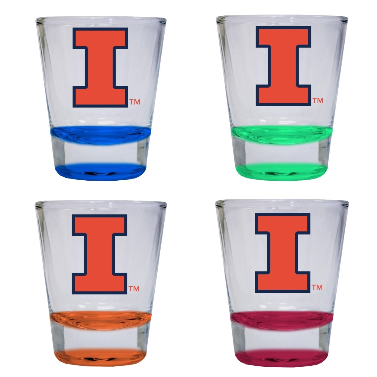 Illinois Fighting Illini 2 Ounce Color Etched Shot Glasses - All Colors, 4-Pack