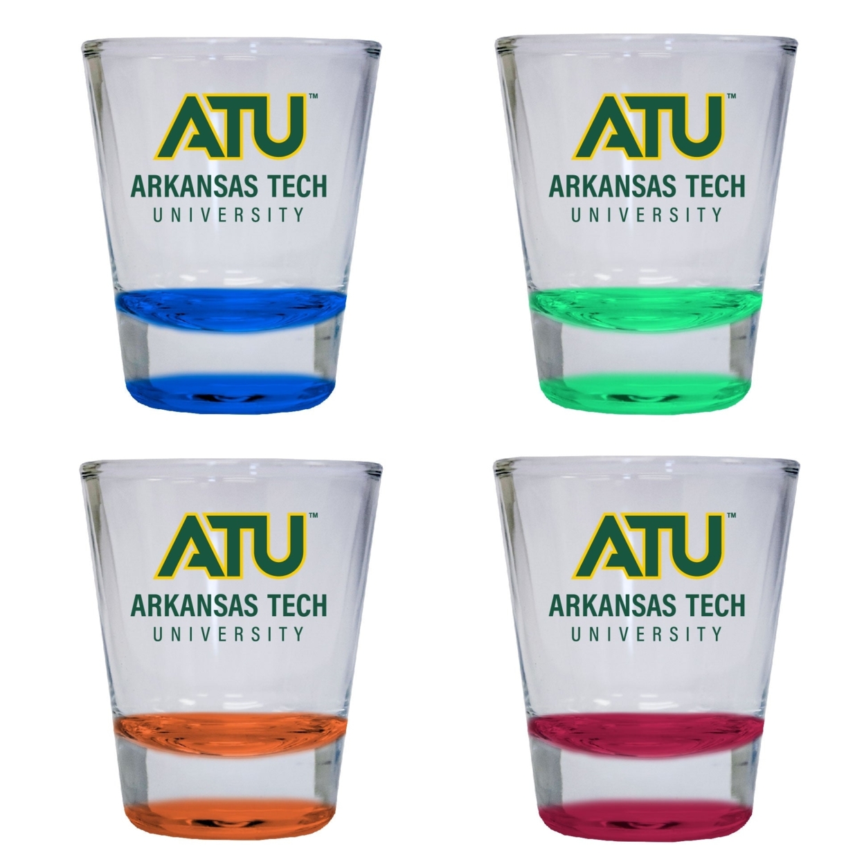 Arkansas Tech University 2 Ounce Color Etched Shot Glasses - All Colors, 4-Pack