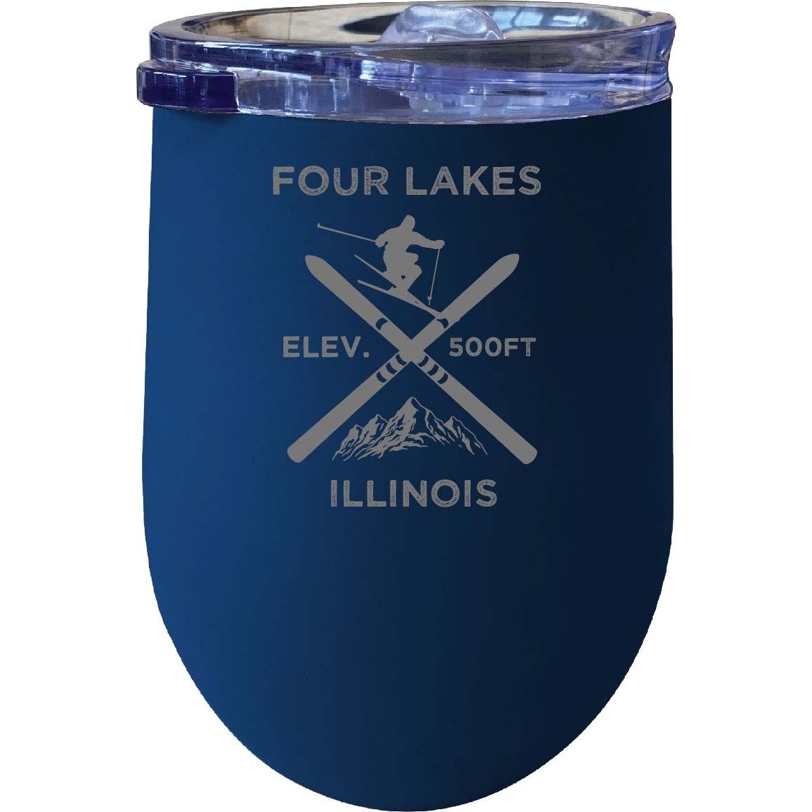 Four Lakes Illinois Ski Souvenir 12 Oz Laser Etched Insulated Wine Stainless Steel Tumbler - White