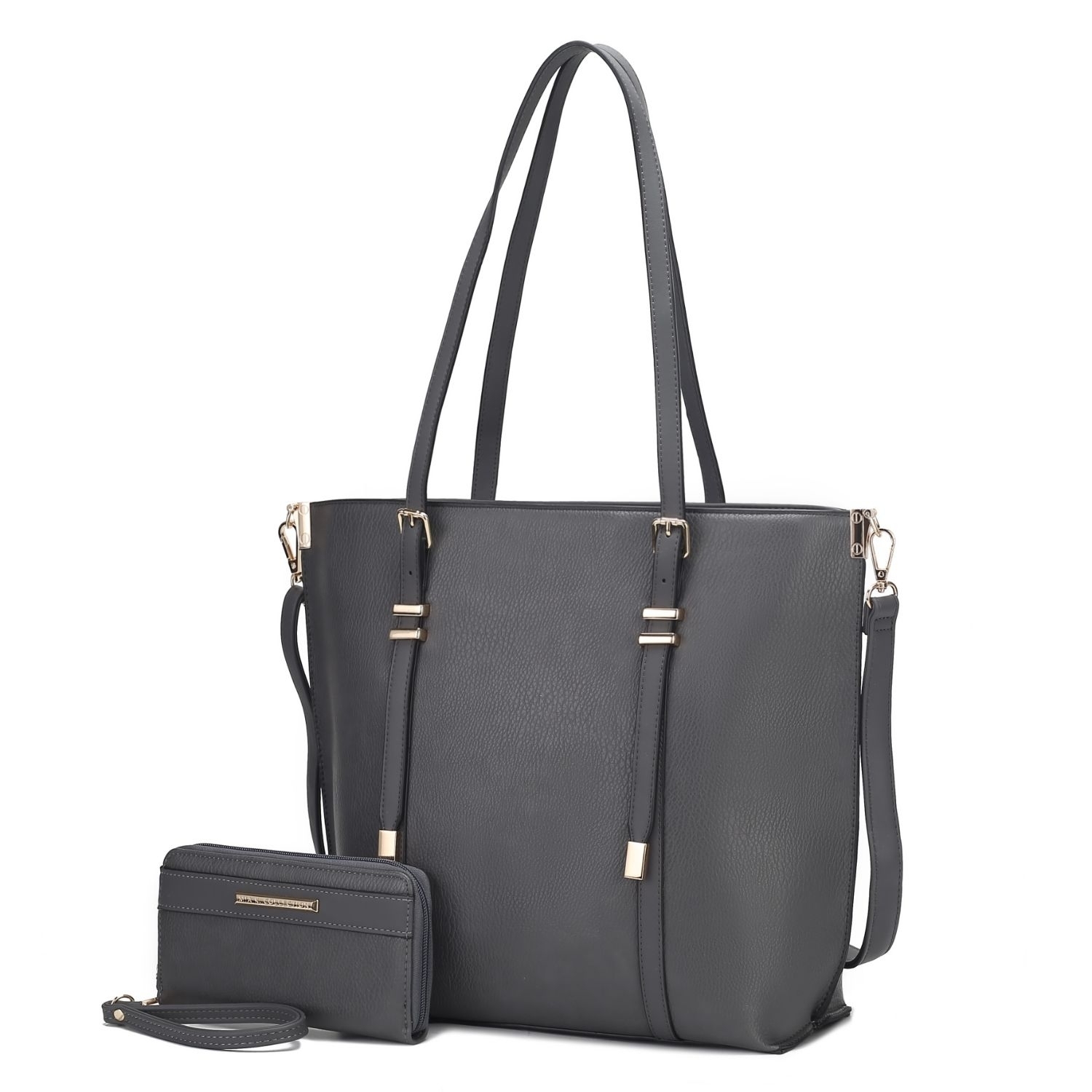 MKF Collection Emery Vegan Leather Women's Tote Bag With Wallet By Mia K - 2 Pieces - Charcoal