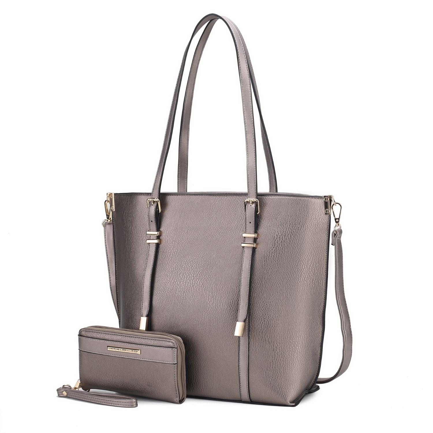 MKF Collection Emery Vegan Leather Women's Tote Bag With Wallet By Mia K - 2 Pieces - Pewter