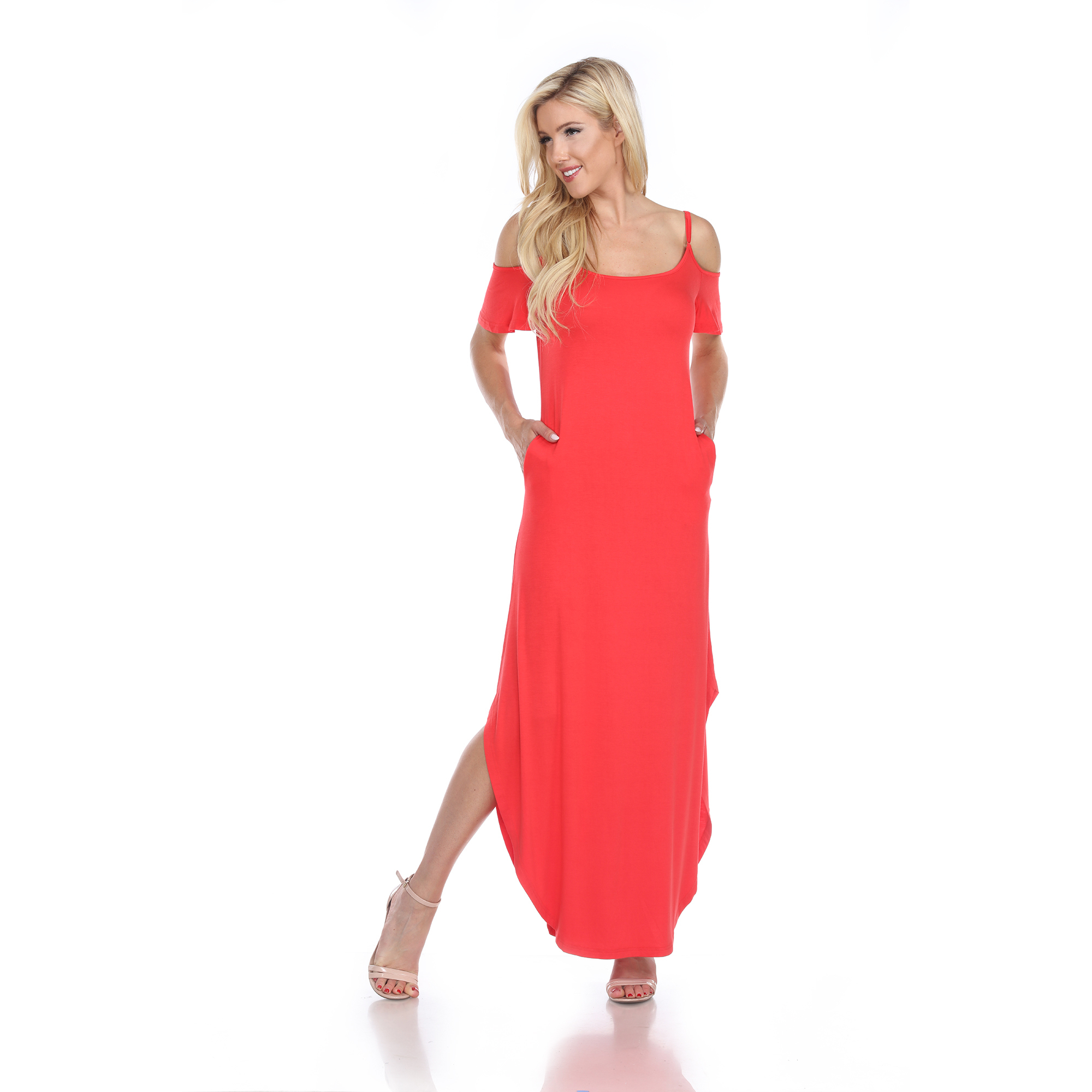 White Mark Women's Cold Shoulder Maxi Dress - Red, Small