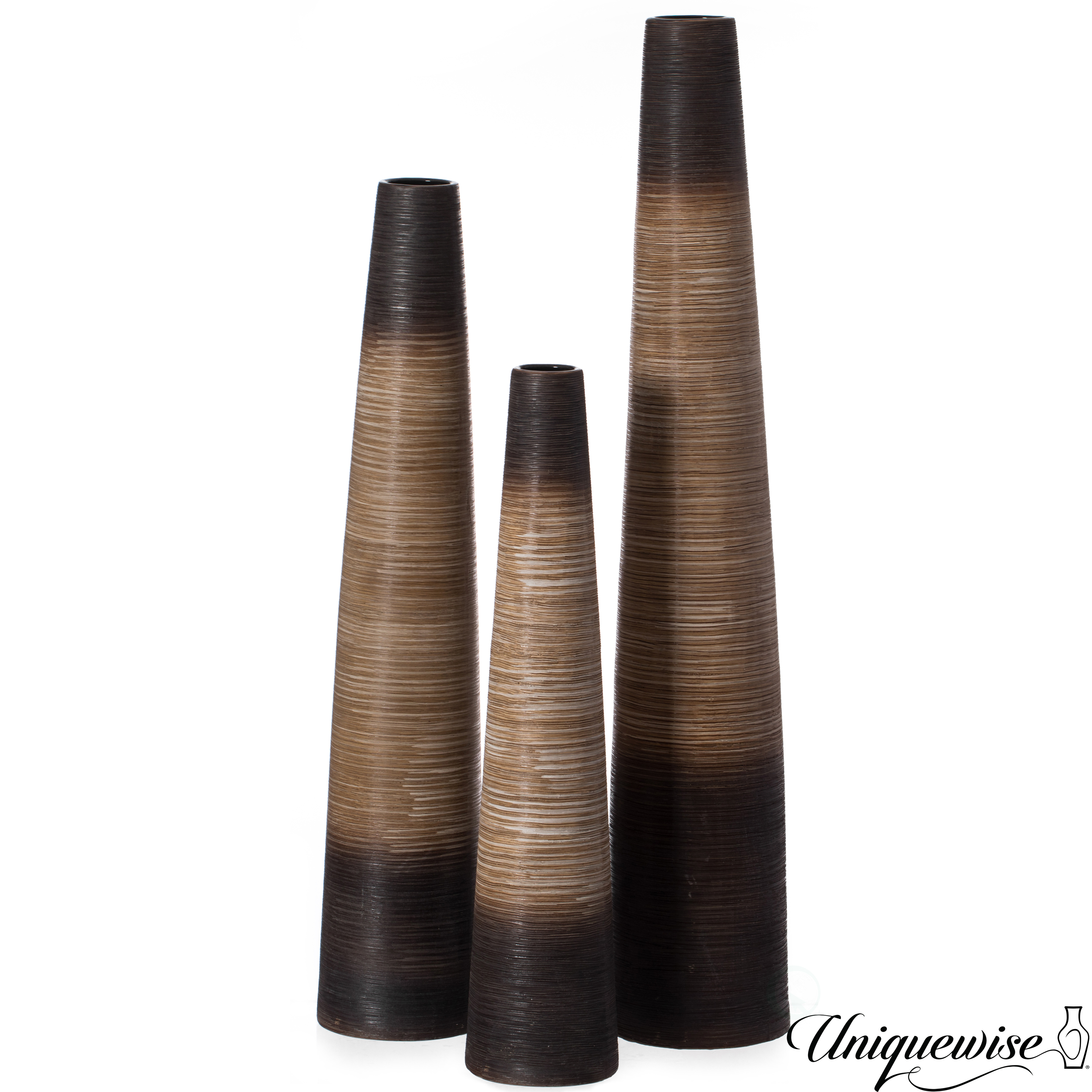 Tall Handcrafted Brown Ceramic Floor Vase - Waterproof Cylinder-Shaped Freestanding Design, Ideal For Tall Floral Arrangements - Set Of 3