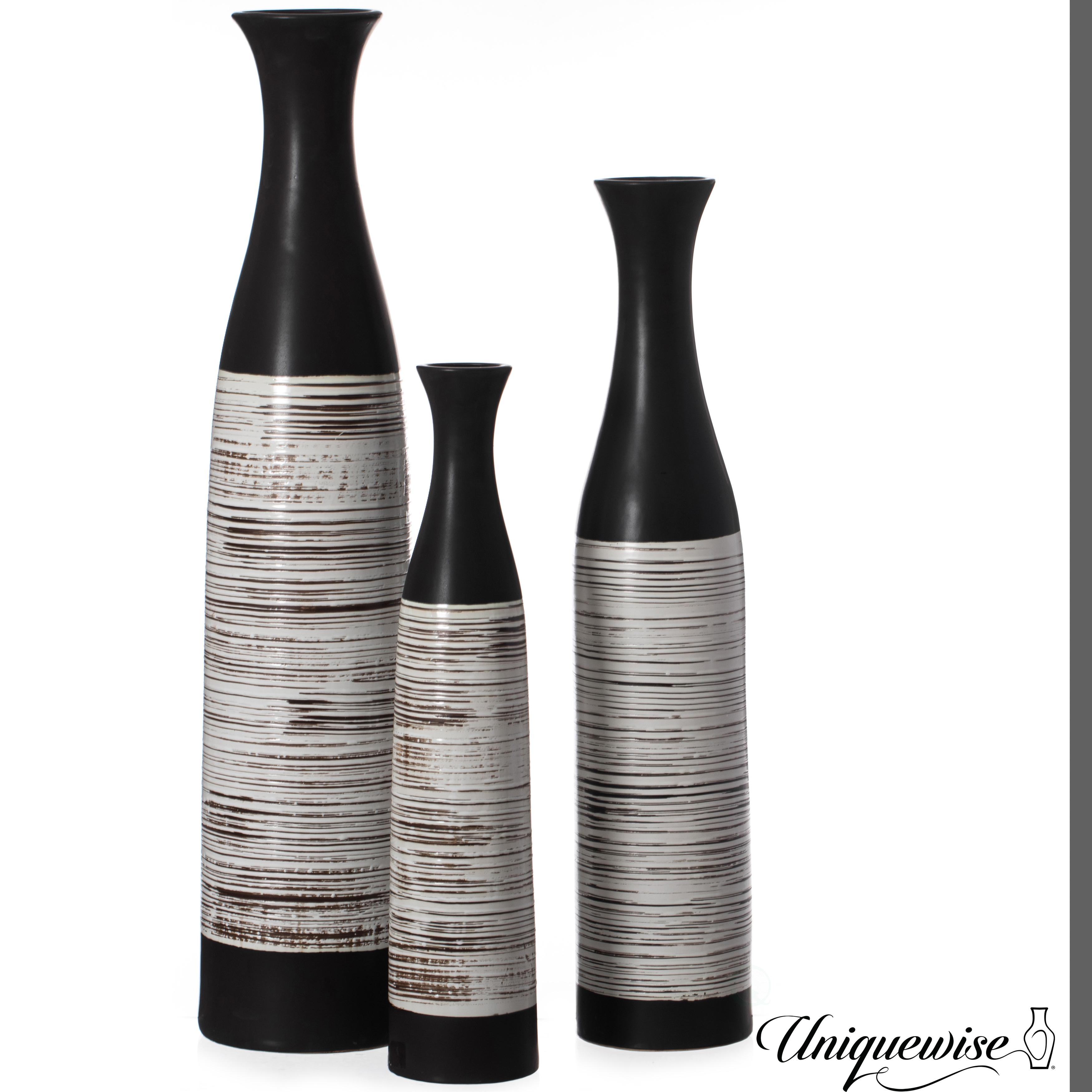 Handcrafted Black And White Waterproof Ceramic Floor Vase - Neat Classic Bottle Shaped Vase, Freestanding Floor Vase - 39 In Tall