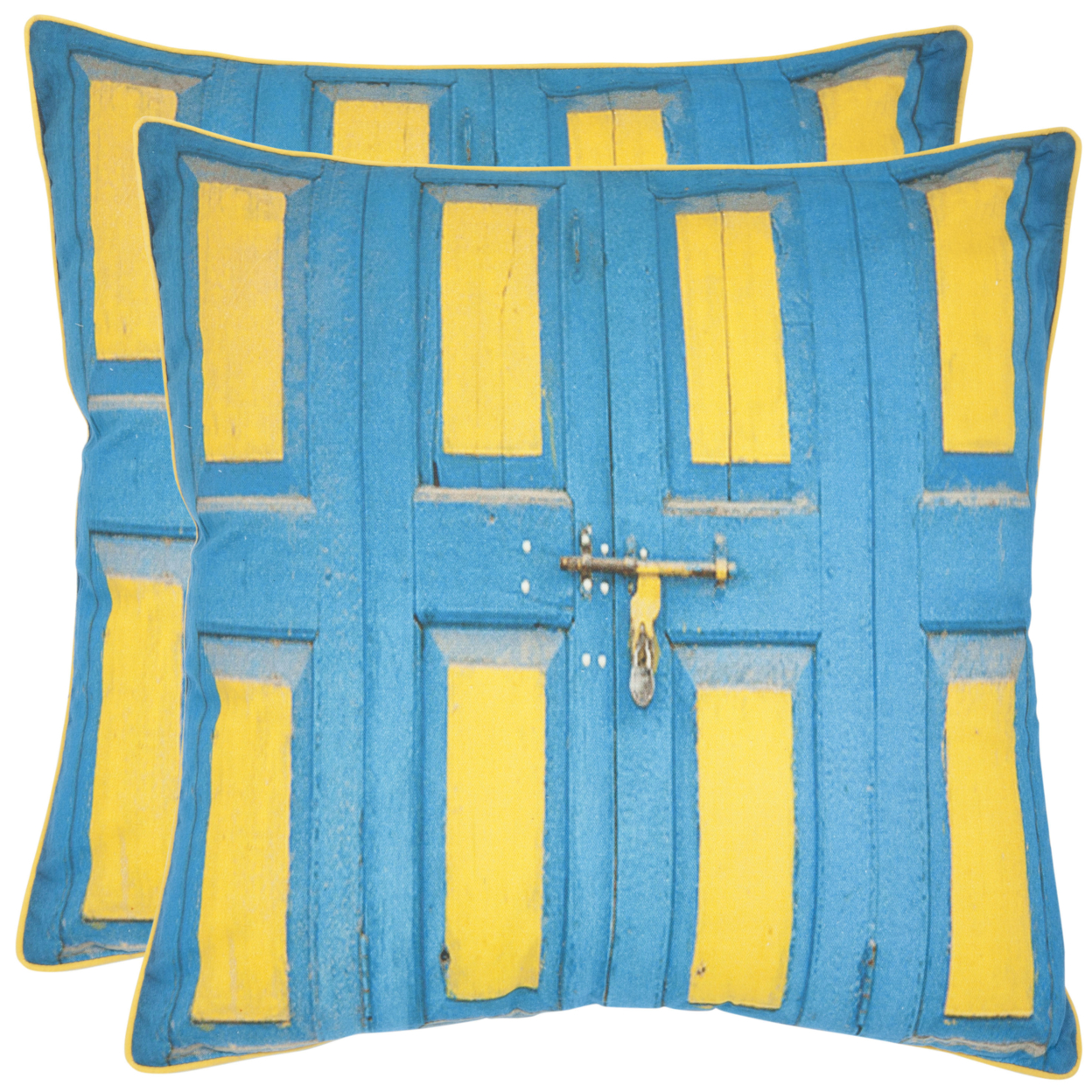 SAFAVIEH Nador Pillow Set Of 2 Aqua / Yellow PIL451A-2020-SET2