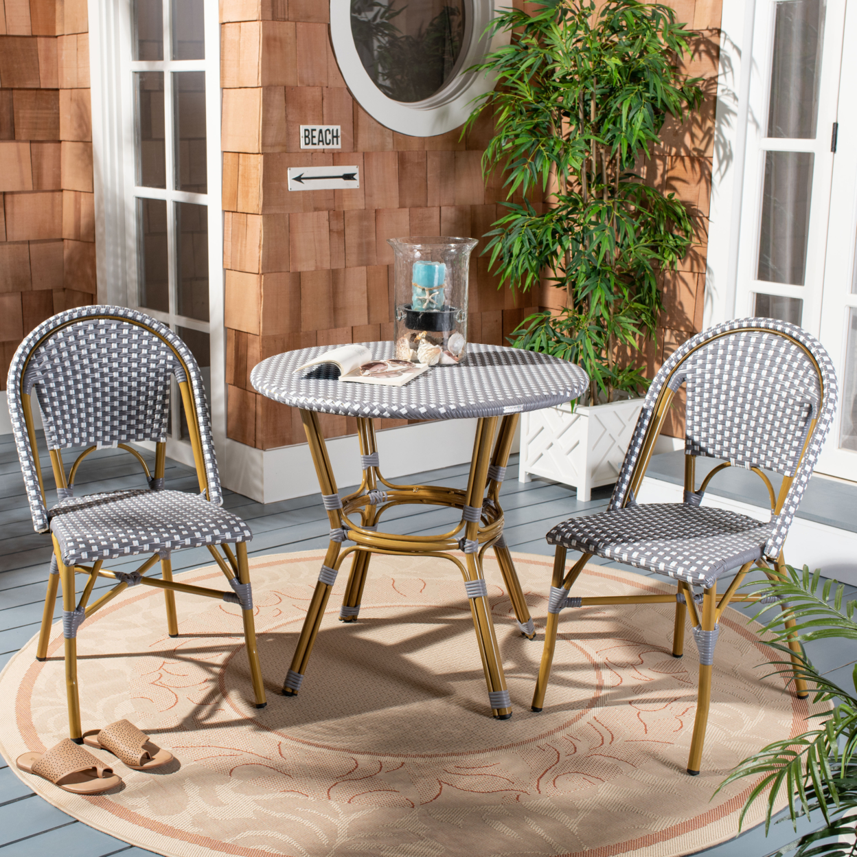 SAFAVIEH Outdoor Collection Salcha Bistro Side Chair Grey/White/Light Brown FOX5210G-SET2