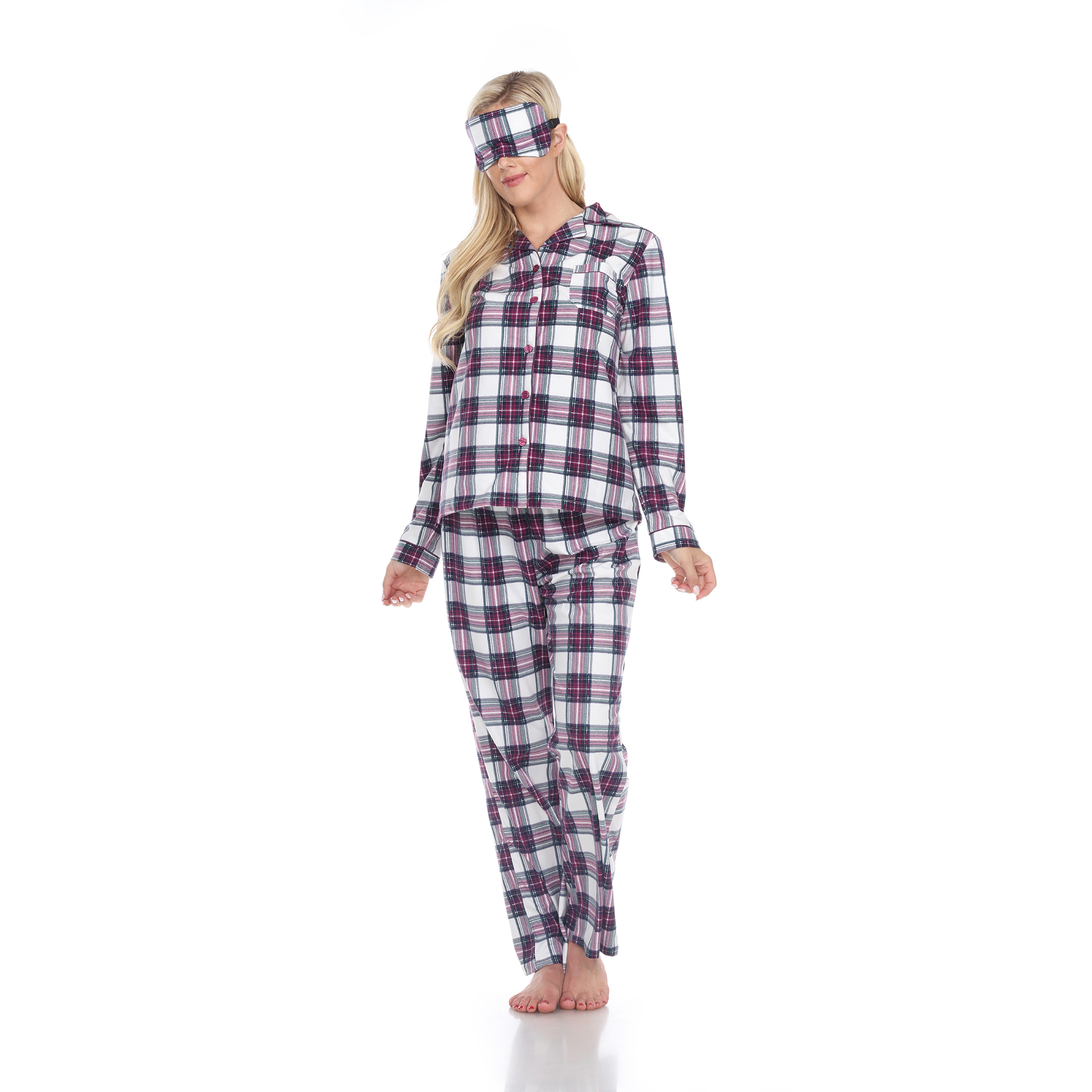 White Mark Women's Three-Piece Pajama Set - Purple/White, Small
