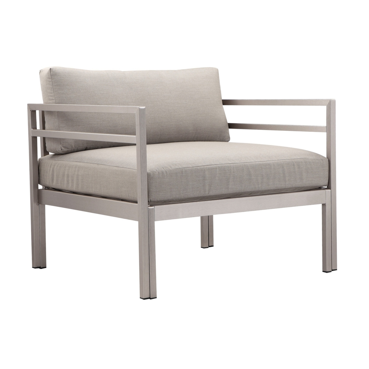 Billy 34 Inch Modern Outdoor Armchair, Gray Aluminum Frame, Fabric Cushions- Saltoro Sherpi