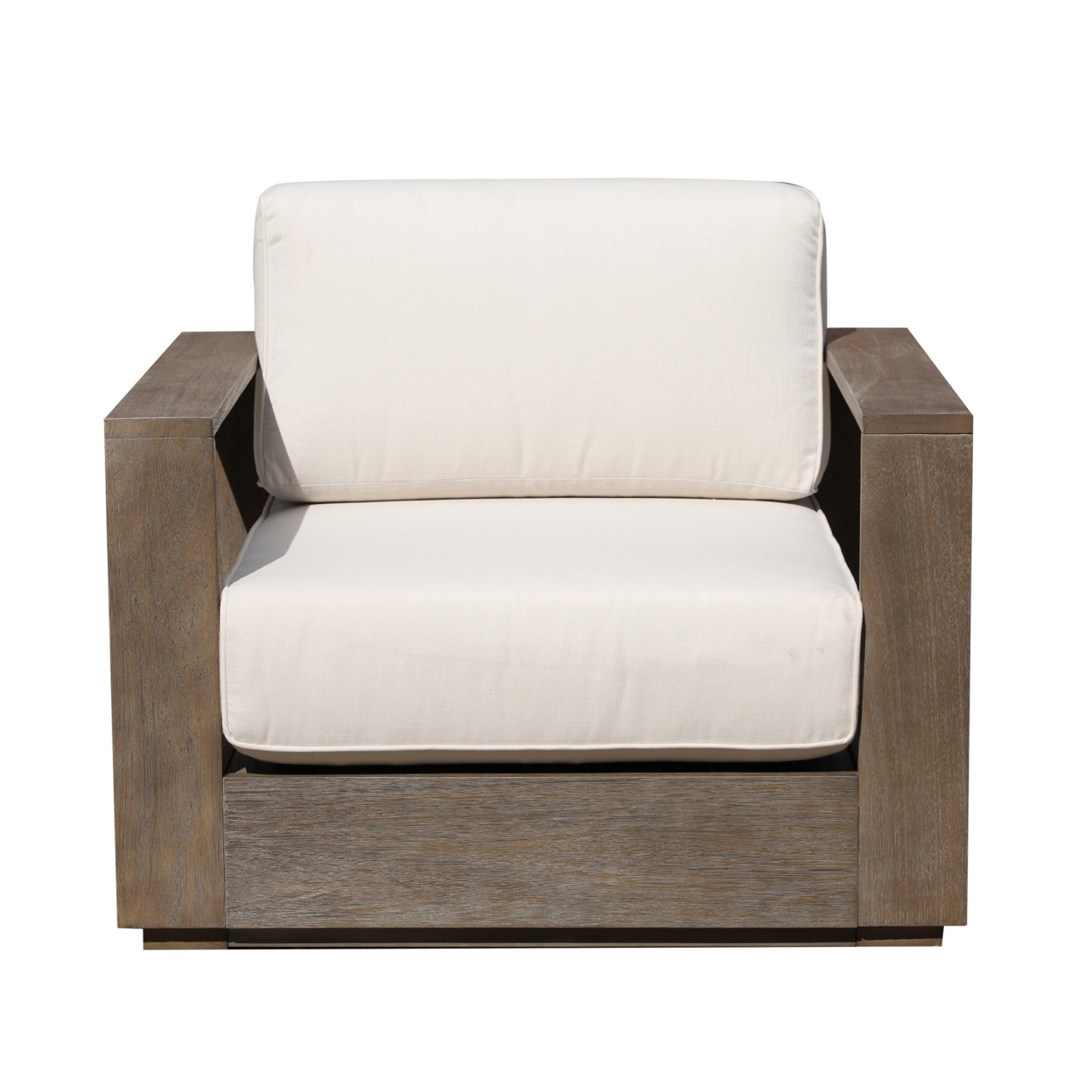Neji 32 Inch Outdoor Armchair, Burnt Brown Acacia Wood, Thick Cushions- Saltoro Sherpi