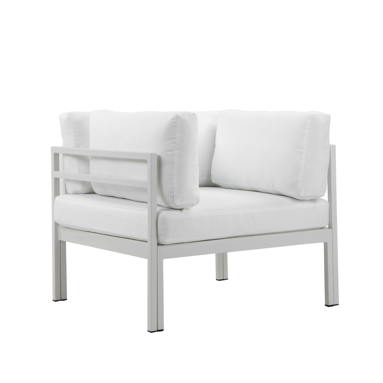 Cilo 34 Inch Outdoor Armchair, White Aluminum, Water Resistant Cushions- Saltoro Sherpi