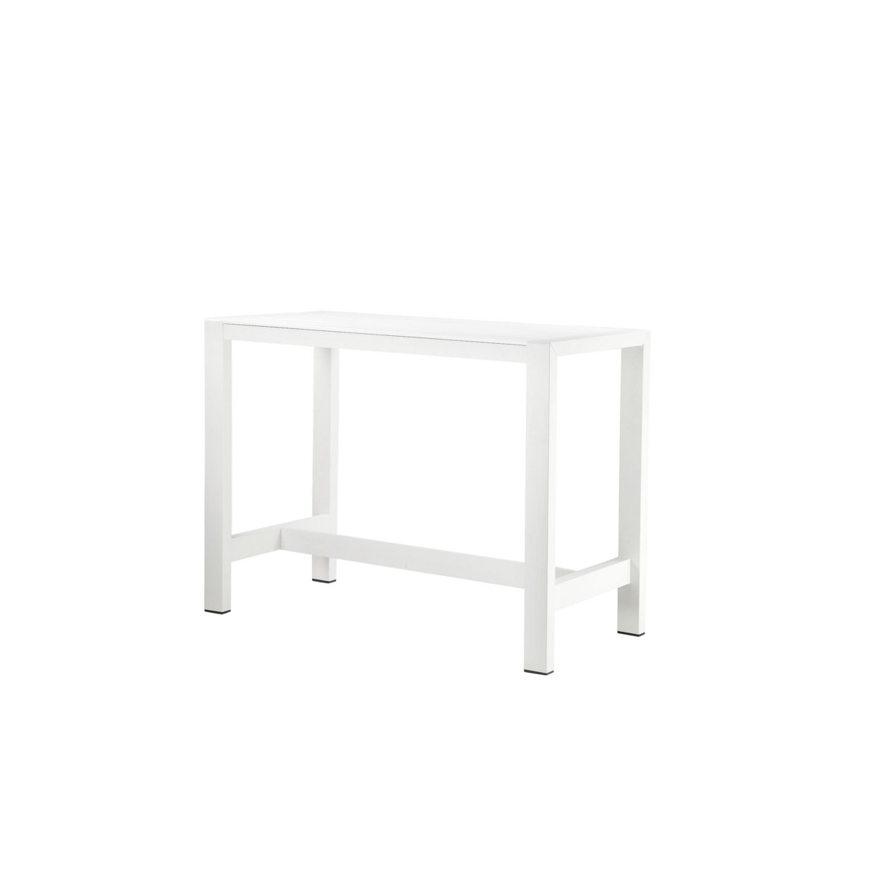 Kylo 59 Inch Outdoor Bar Height Table, White Aluminum Frame, Plank Surface- Saltoro Sherpi