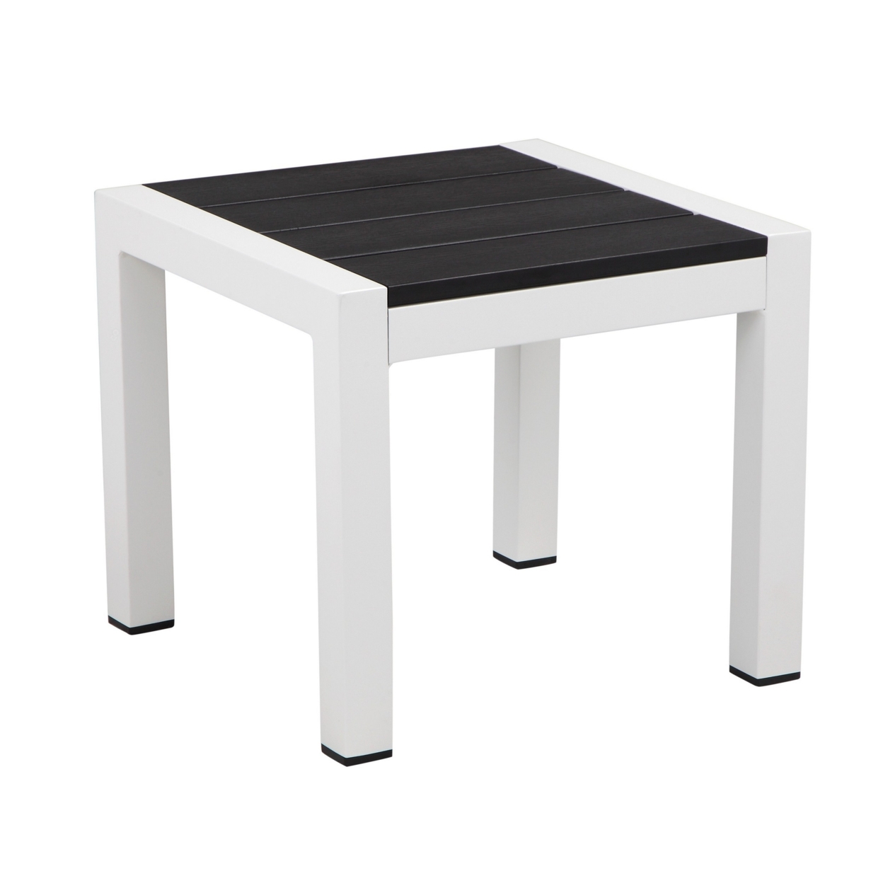 Josh 18 Inch Side End Table, Jet Black Polyresin Planks, Aluminum Frame- Saltoro Sherpi