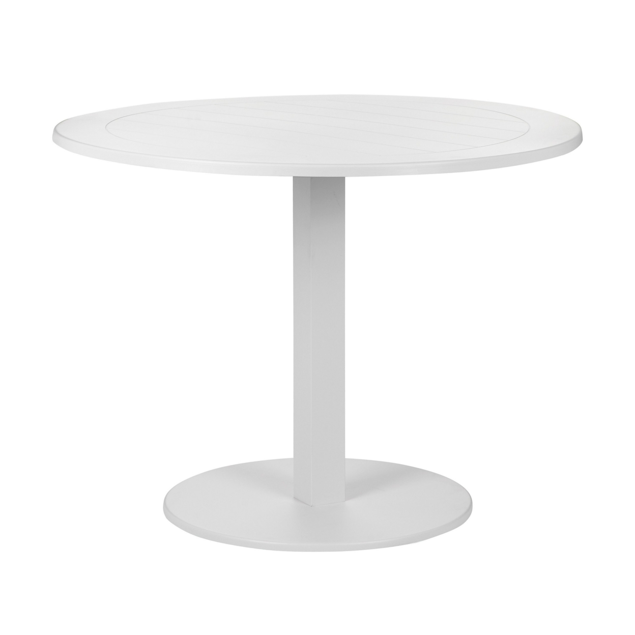 Keli 35 Inch Round Dining Table, White Aluminum Frame, Foldable Design- Saltoro Sherpi