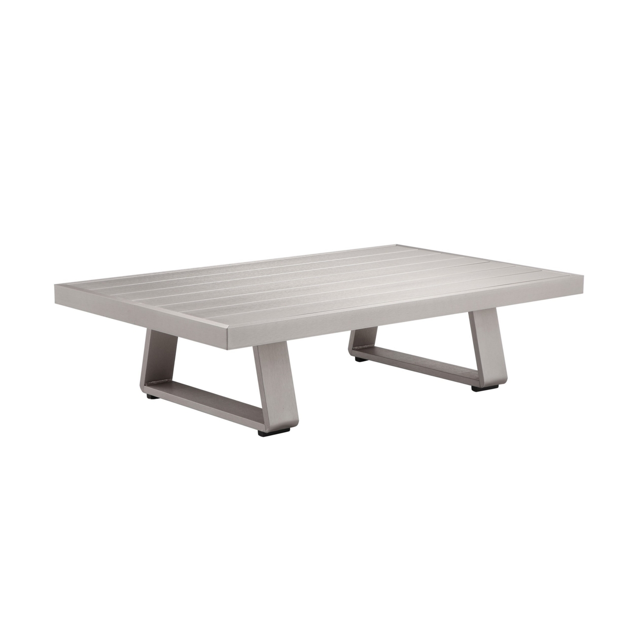Xia 48 Inch Outdoor Coffee Table, Gray Aluminum Frame, Plank Style Tabletop- Saltoro Sherpi