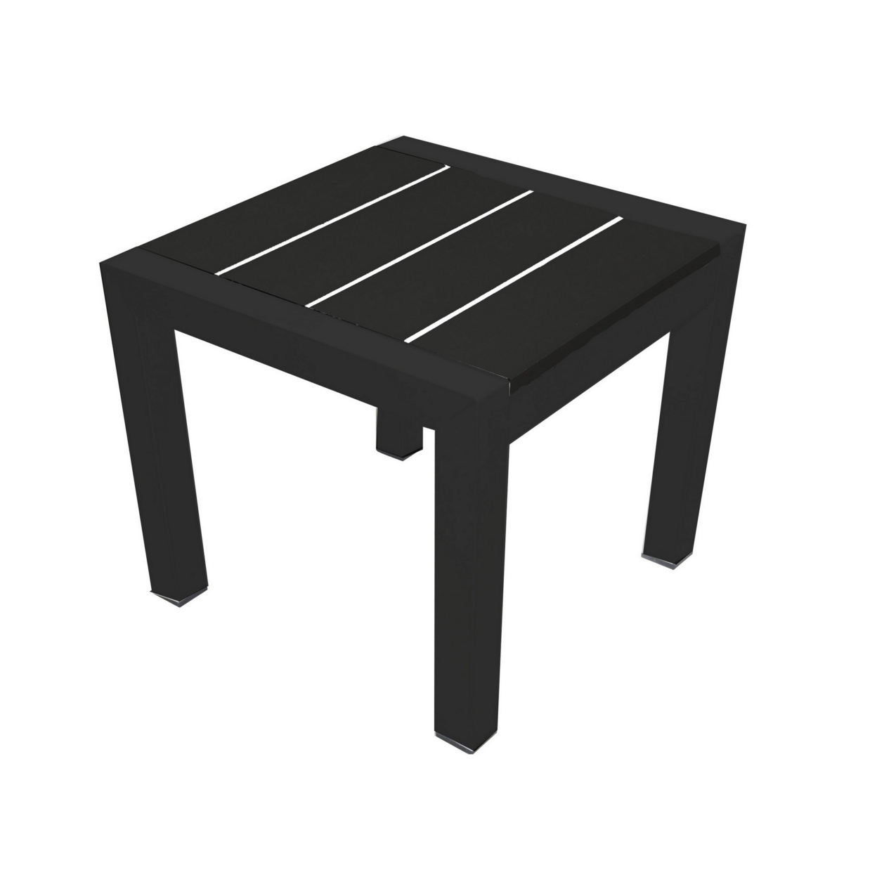 Josh 18 Inch Side End Table, Polyresin Planks, Jet Black Aluminum Frame- Saltoro Sherpi