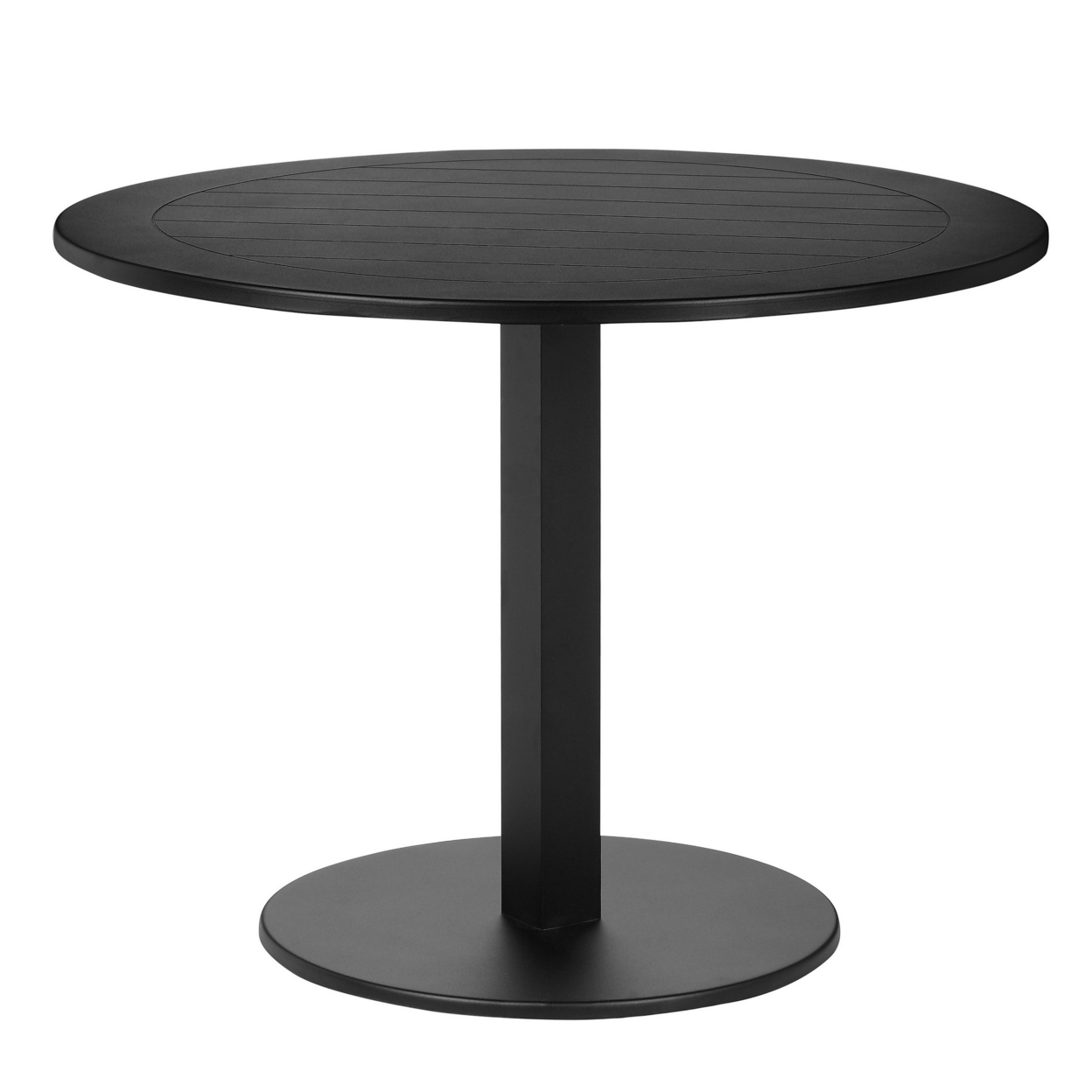Keli 35 Inch Round Dining Table, Black Aluminum Frame, Foldable Design- Saltoro Sherpi