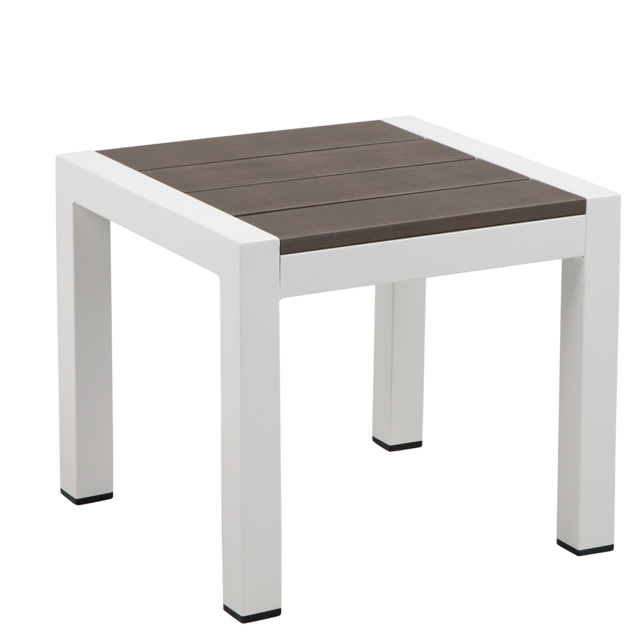Josh 18 Inch Side End Table, Smooth Gray Polyresin Planks, Aluminum Frame- Saltoro Sherpi