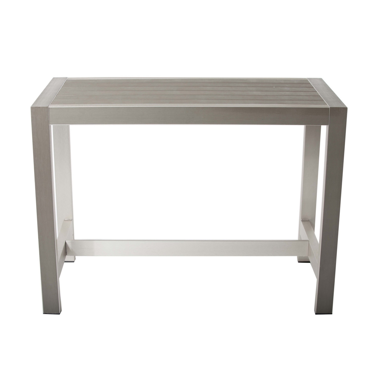 Kylo 59 Inch Outdoor Bar Table, Gray Aluminum Frame, Plank Surface, Large- Saltoro Sherpi