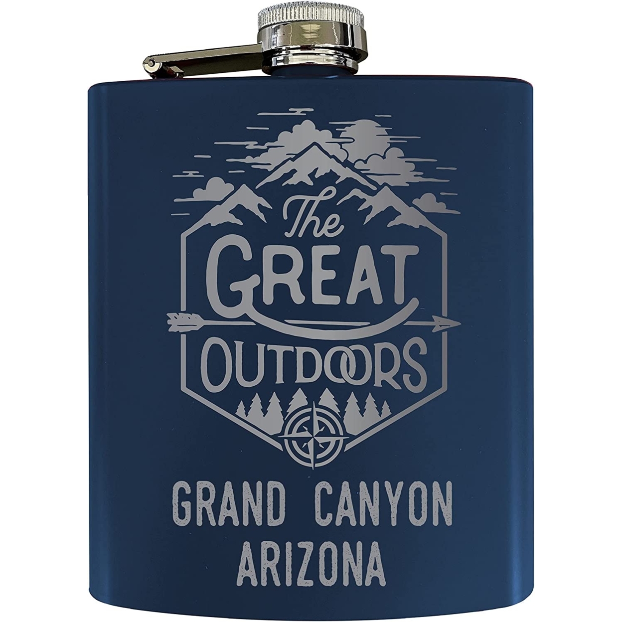 Grand Canyon Arizona Laser Engraved Explore The Outdoors Souvenir 7 Oz Stainless Steel Flask - Black