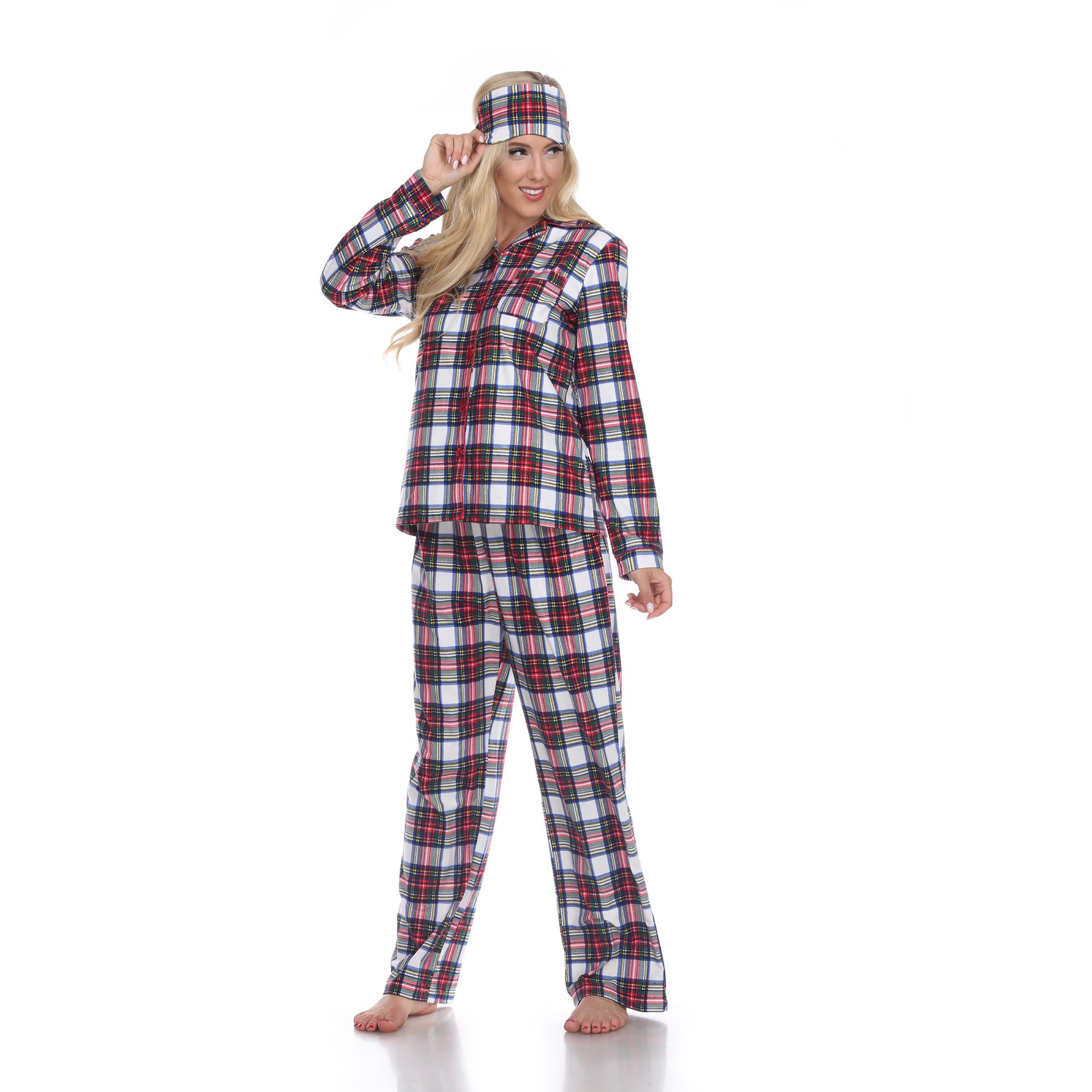White Mark Women's Three-Piece Pajama Set - Pink Plaid, 3X