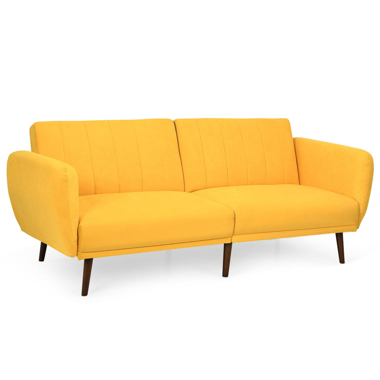 Modern Sofa Bed Convertible Futon Sofa W/ 3-Level Adjustable Angle Function - Yellow