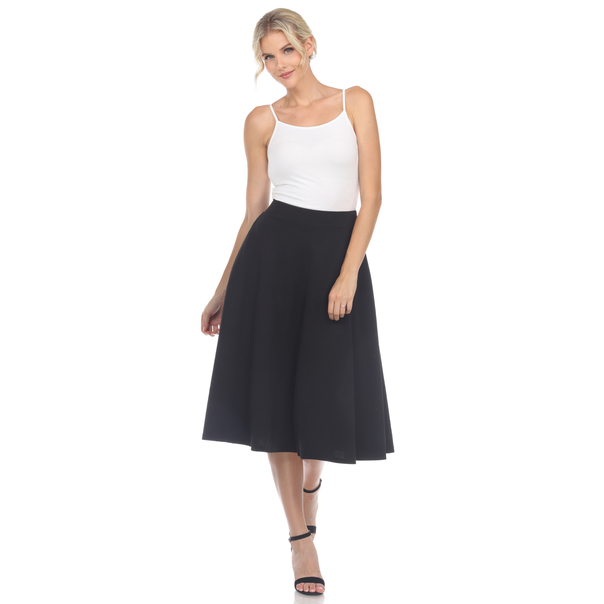 White Mark Womenâs Flared Midi Skirt With Pockets - Olive, 3X