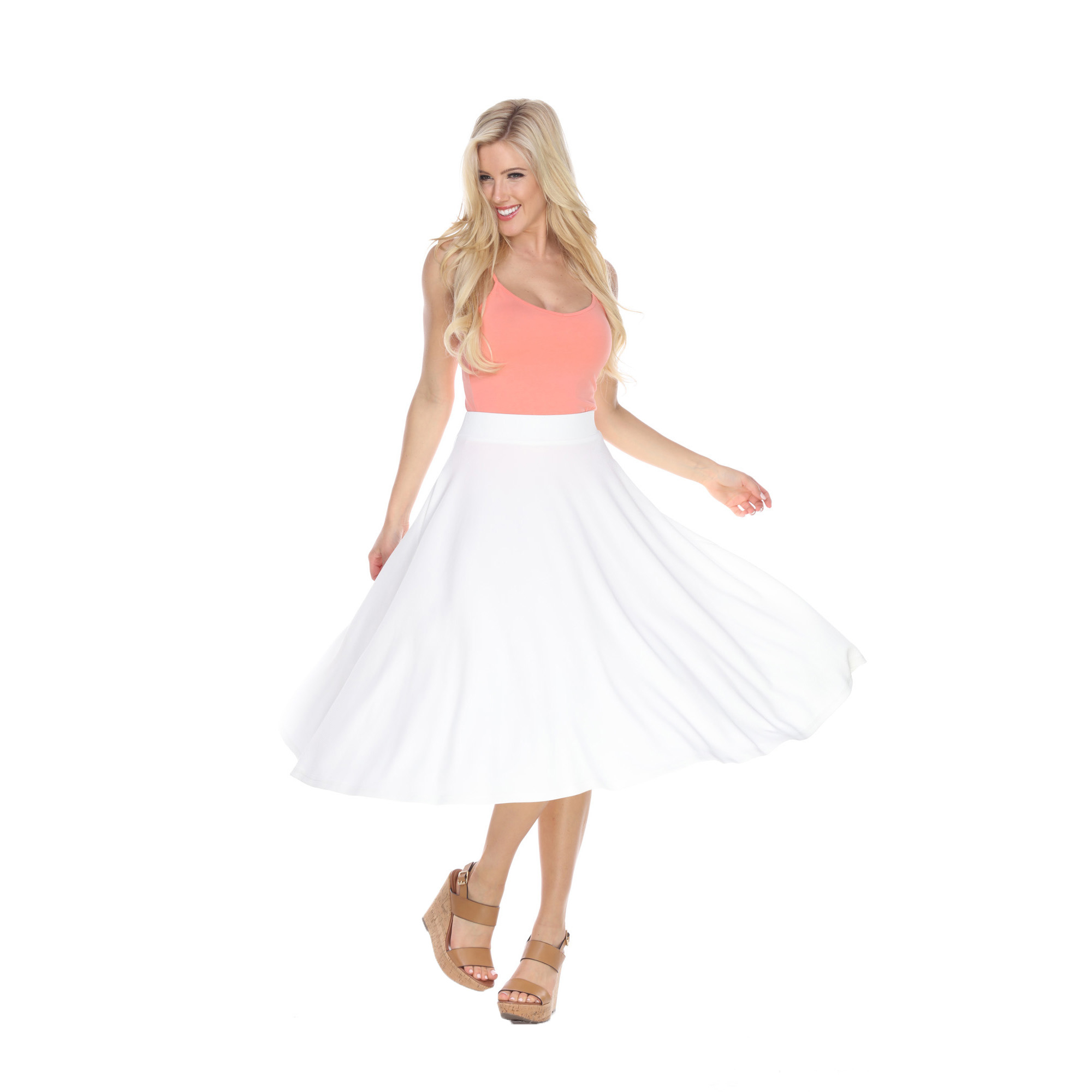 White Mark Womenâs Flared Midi Skirt With Pockets - White, 3X