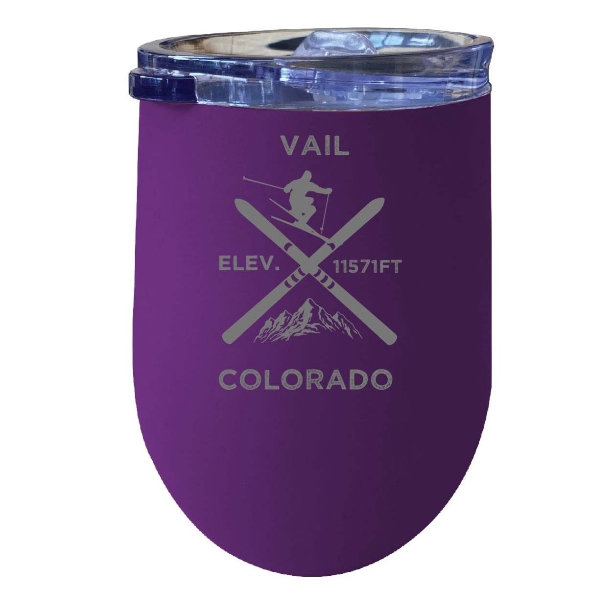 Vail Colorado Ski Souvenir 12 Oz Laser Etched Insulated Wine Stainless Steel Tumbler - Purple
