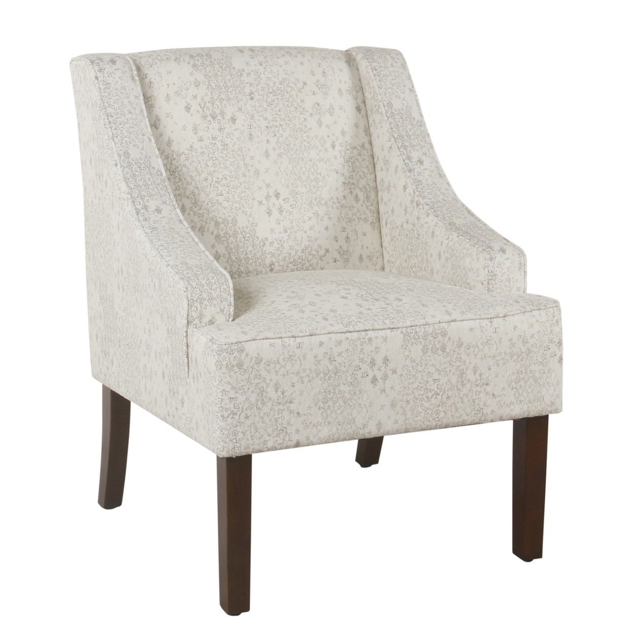 25 Inch Accent Chair, Patterned Gray Fabric Upholstery With Swooping Arms