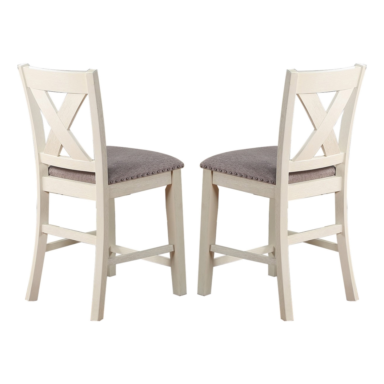 Joss 40 Inch Cottage Wood Counter Height Chair, Set Of 2, Gray Seat, Cream- Saltoro Sherpi