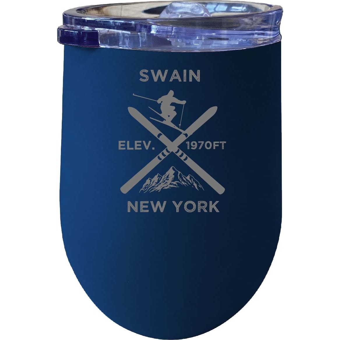 Swain New York Ski Souvenir 12 Oz Laser Etched Insulated Wine Stainless Steel Tumbler - Black