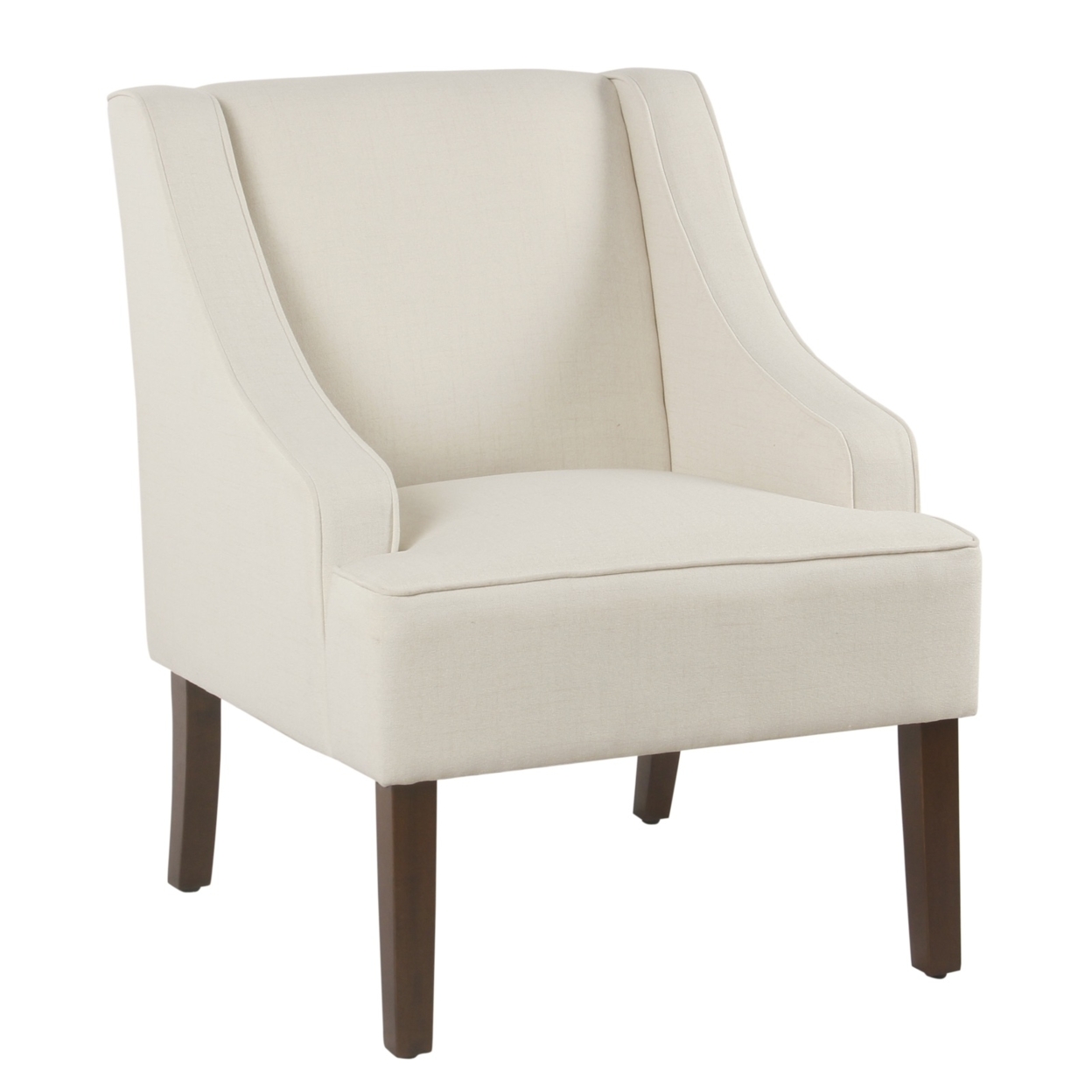 Fabric Upholstered Wooden Accent Chair With Swooping Armrests, Cream And Brown- Saltoro Sherpi