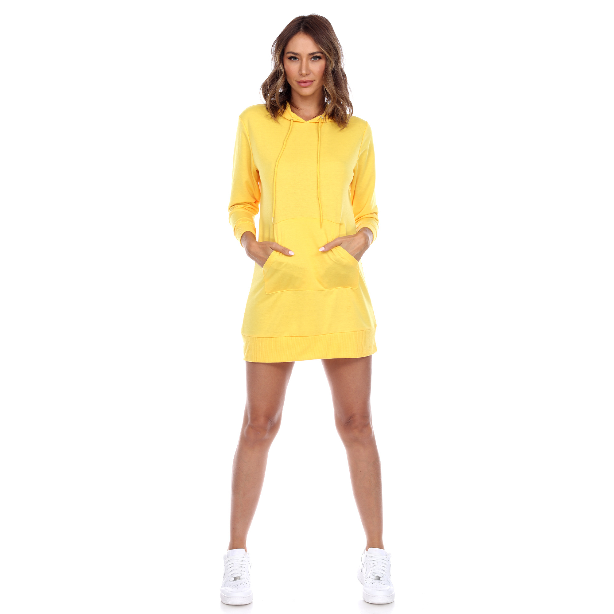 White Mark Womenâs Hoodie Sweatshirt Dress - Yellow, Large
