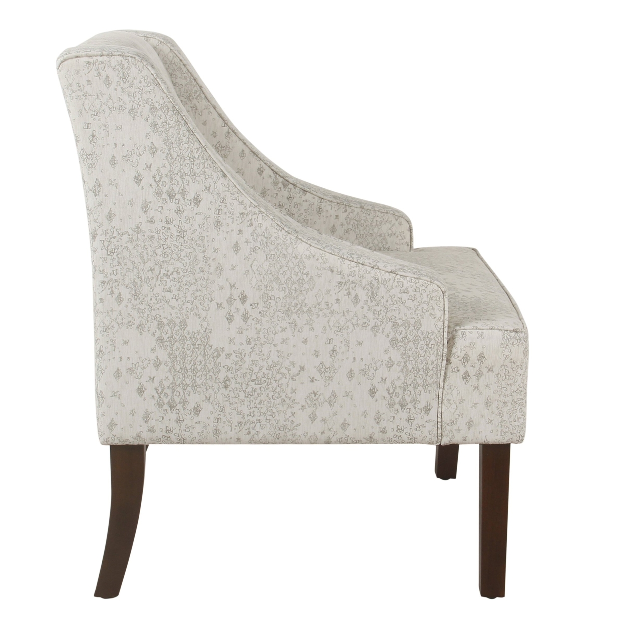 25 Inch Accent Chair, Patterned Gray Fabric Upholstery With Swooping Arms