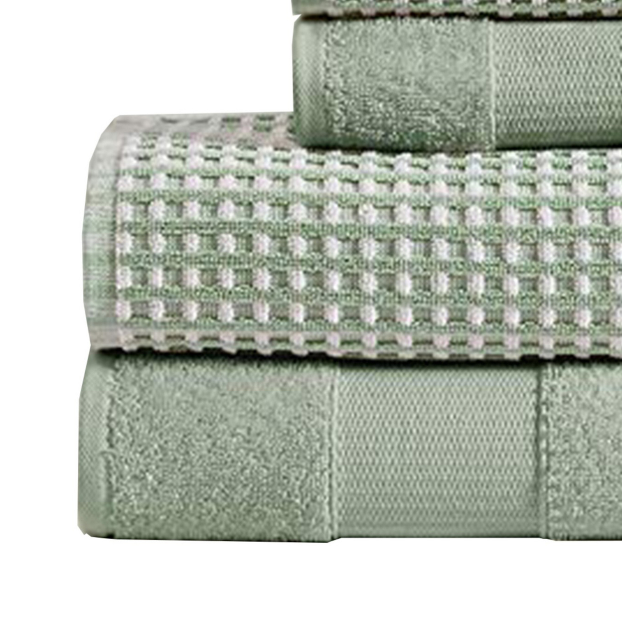 Porto 6 Piece Dual Tone Towel Set With Jacquard Grid Pattern The Urban Port, Green- Saltoro Sherpi