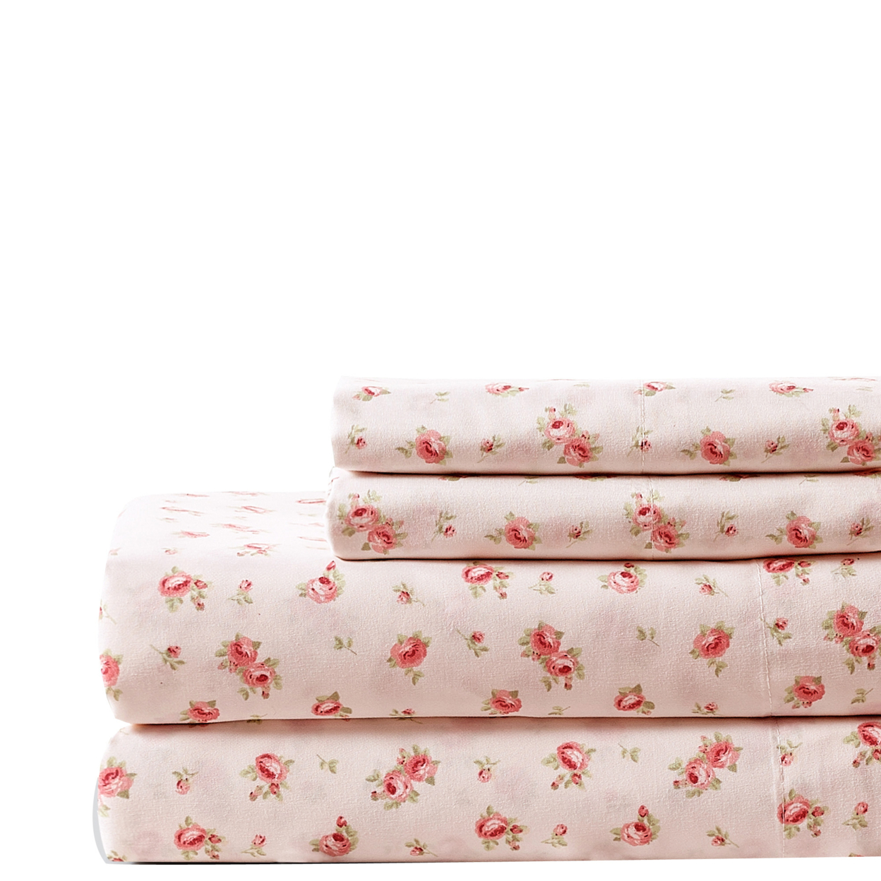 Melun 4 Piece Full Size Sheet Set With Rose Sketch The Urban Port, Pink And White- Saltoro Sherpi