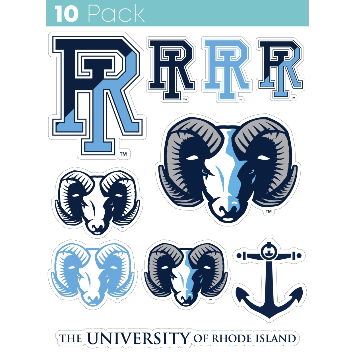 Rhode Island University 10 Pack Collegiate Vinyl Decal StickerÂ 