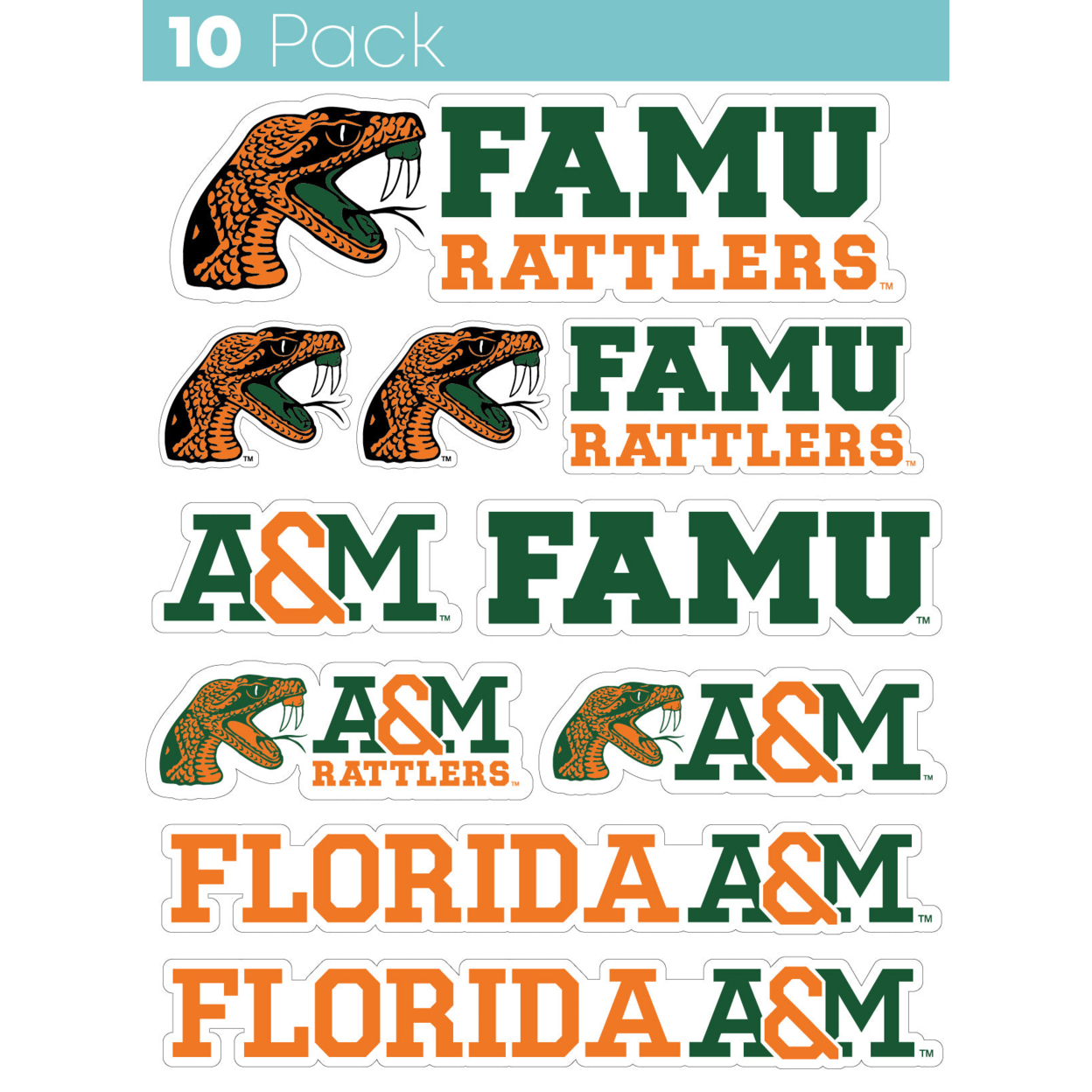 Florida A&M Rattlers 10 Pack Collegiate Vinyl Decal StickerÂ 