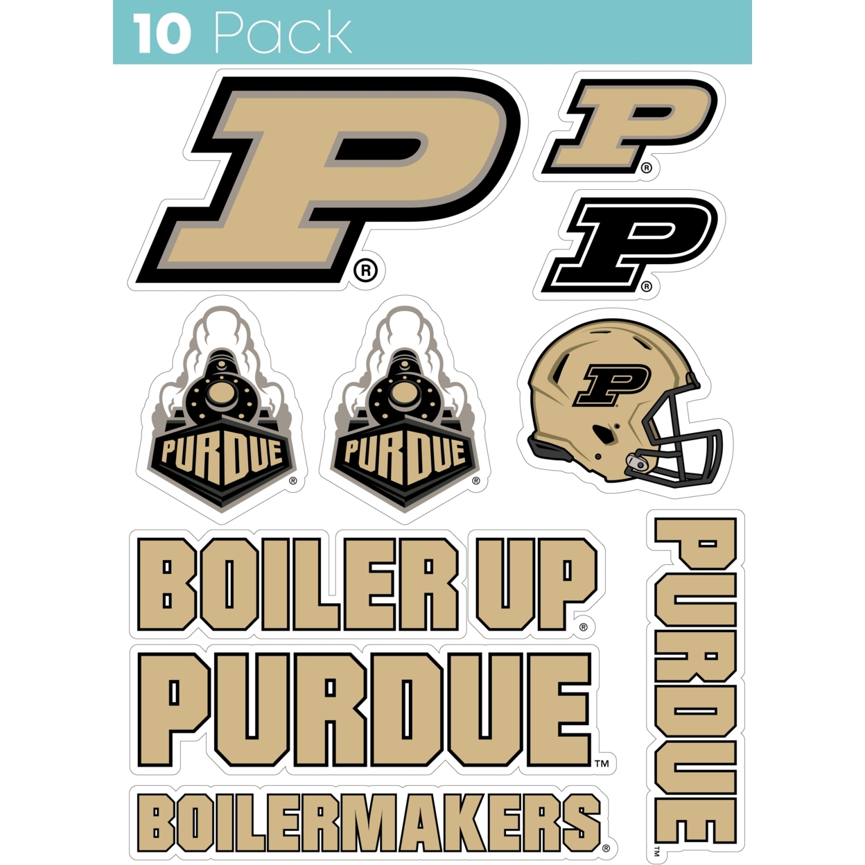 Purdue Boilermakers 10 Pack Collegiate Vinyl Decal StickerÂ 
