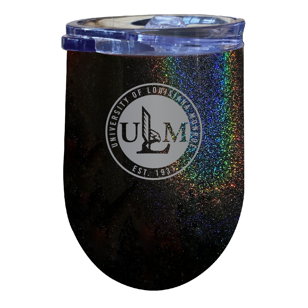 University Of Louisiana Monroe 12 Oz Laser Etched Insulated Wine Stainless Steel Tumbler Rainbow Glitter Black