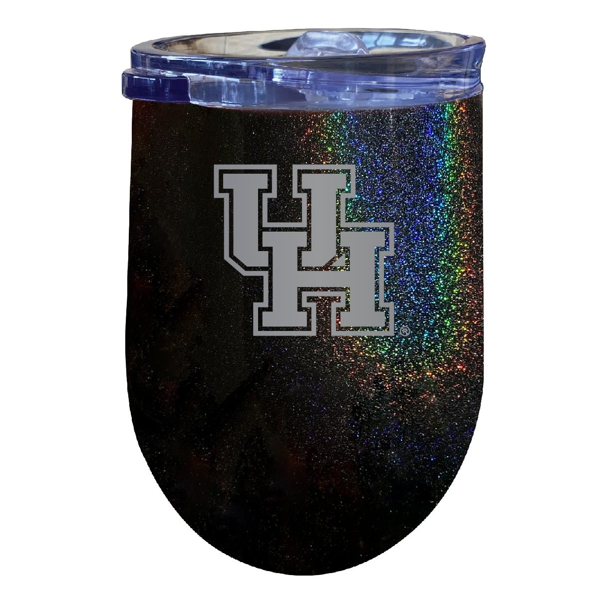 University Of Houston 12 Oz Laser Etched Insulated Wine Stainless Steel Tumbler Rainbow Glitter Black